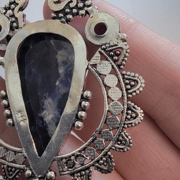 Necklace Pendants Iolite & Amethyst Handmade Jewelry in Sterling Silver Design - Picture 6 of 10